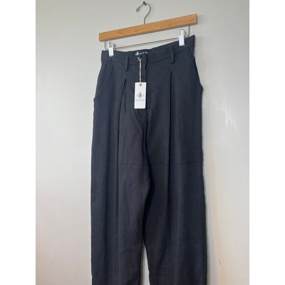NWT Just Bee Queen Linen Blend Kai Pleated Ankle Straight Leg Black Pant - Picture 3 of 10
